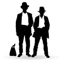 silhouette of two men in hats and briefcase 