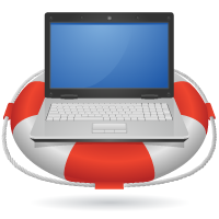laptop on life preserver