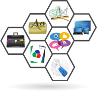 honeycomb of strategy, design and development icons
